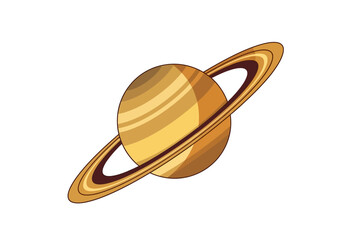 Cartoon Illustration of Saturn with Prominent Rings and Striped Texture © Afif