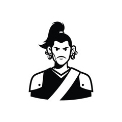 Stoic Samurai Warrior Portrait With Topknot.