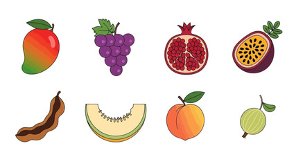 Assortment of colorful fruits mango grapes pomegranate passionfruit and more