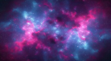 Vibrant pink and blue nebula cloud with countless stars illuminating the deep purple expanse of outer space