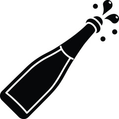 Champagne bottle popping celebration icon with celebratory bubbles