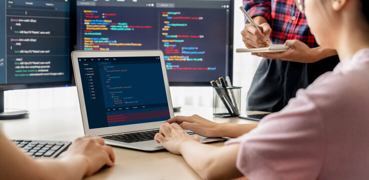 Software development programming on computer screen for brisk application and program coding