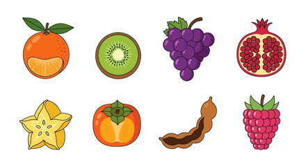 Assortment of fresh fruits orange kiwi grapes pomegranate and more