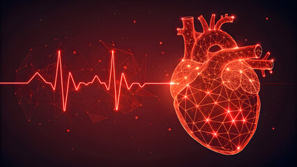 Stunning red heart with vibrant heartbeat line showcasing medical technology and cardiovascular health awareness for prevention and cure concepts