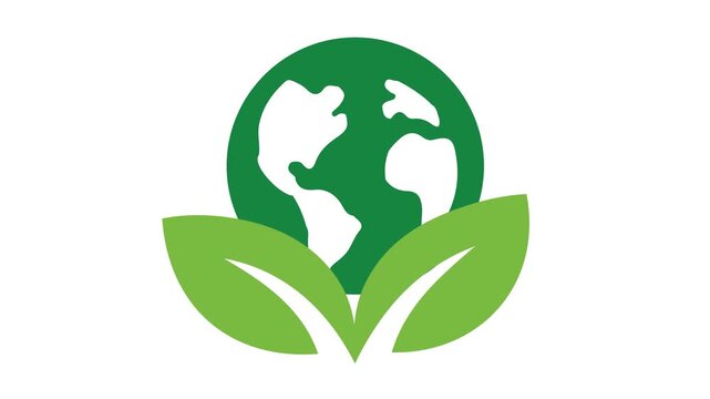 sustainable animation. leaf and globe. with reuse, recycle, renewal for carbon reduction, net zero, green energy, eco. flat design style.