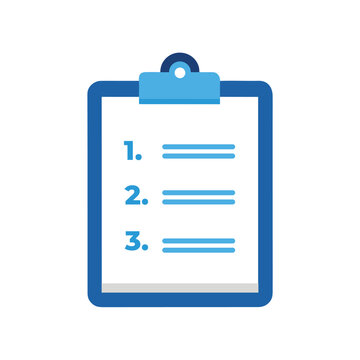 Clipboard with Numbered List Icon, Flat Vector Symbol for Task Management and Planning on White Background