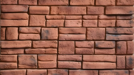 Obraz premium Closeup of a textured brick wall with a random pattern, showcasing the rough surface and earthy tones of the bricks in detail