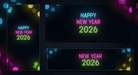 Naklejka premium “Minimalist New Year 2026 Neon Text with Glitter Background”