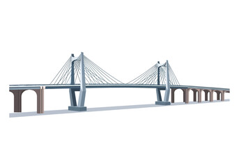 Cable-Stayed Bridge with Arched Supports, Vector Illustration