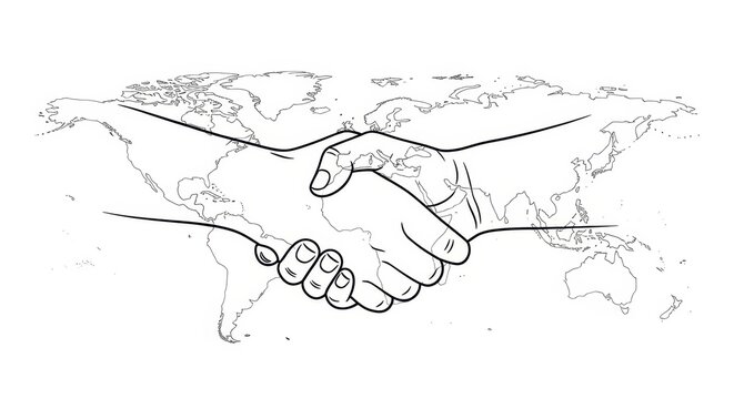 Global partnership handshake symbolizes collaboration and trust across the world