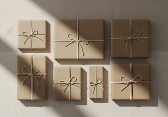 Wrapped Presents Minimalist Gift Boxes with Elegant Bows and Natural Paper