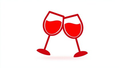 Two red wine glasses clinking together in celebration, symbolizing friendship and joy, with a minimalist design and vibrant colors, perfect for festive occasions and toasting moments