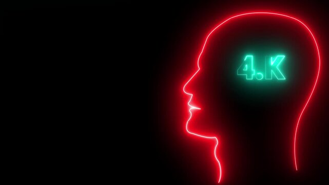 Installing 4k concept in human head profile.Congratulations. subscribers. neon number. Alpha channel animation in Easy to put into any video. neon 6k Follower neon Text And Firework Animation Subscrib