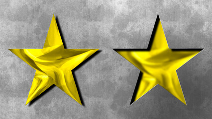 Two kaleidoscope-like sparkling golden stars, textured with bumps and grooves, 3D-style metallic gold stars