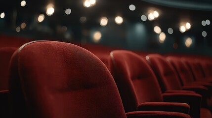 Empty Red Theater Seats Under Warm Lighting Creating Atmospheric Depth