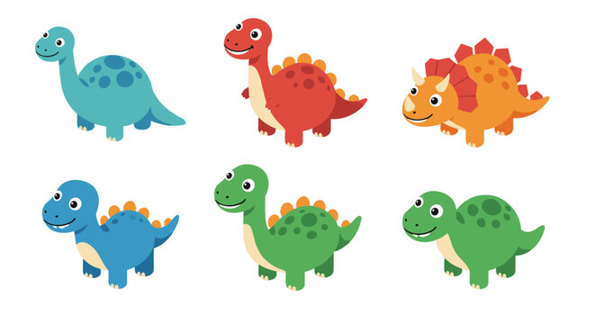 Colorful cartoon dinosaurs for kids: cute and playful dinosaur characters collection