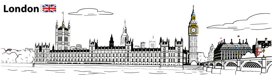 Naklejka premium London cityscape sketch against white background