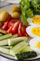 Boiled Eggs and Fresh Vegetables Healthy Breakfast Plate
