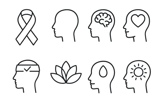 Minimalist mental health icons featuring mindful symbols and insights