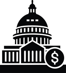 Modern capital building with stacked coins logo design