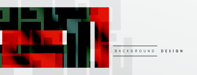 Abstract geometric pattern. Red, green, black blocks contrast with white space. Modern design element for backgrounds, presentations.