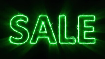 4K Glowing SALE Typography Animation with Green Electric Light and Particle Sparks