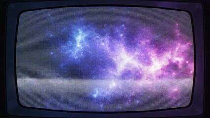 Vibrant Cosmic Nebula on Retro CRT TV Screen with Static Effect - Powered by Adobe