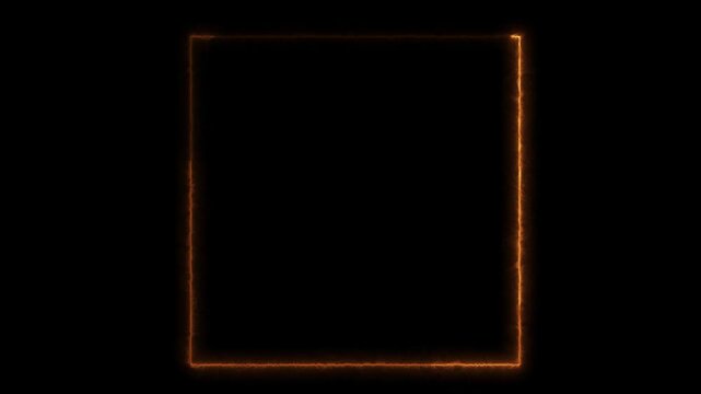 Fiery square frame outline on black screen