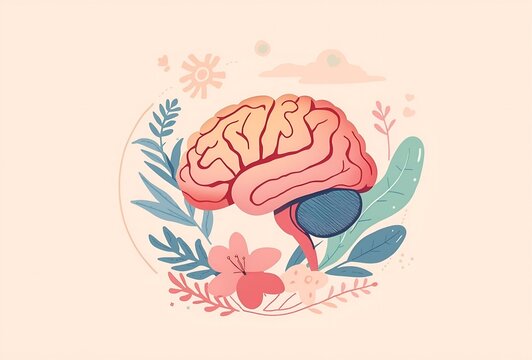 Mental health illustration designed with soft pastel colors representing positivity, emotional balance, and a healthy mindset. Ideal for wellness, psychology, and self-help themes.