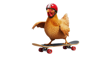 Chicken riding a skateboard wearing a helmet isolated PNG with Transparent Background