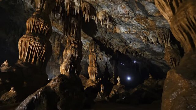 Cave interior with stalactites and geological rock formations