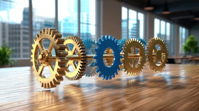 Colorful Gears Mechanism Arrangement in Modern Office Space