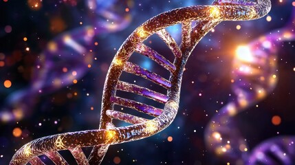 Vibrant DNA Helix Illustration with Colorful Sparkles in Space