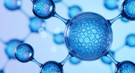 Dynamic blue molecular network illustrates cellular structure, representing cutting-edge biotechnology, scientific research, and innovative health or beauty treatments