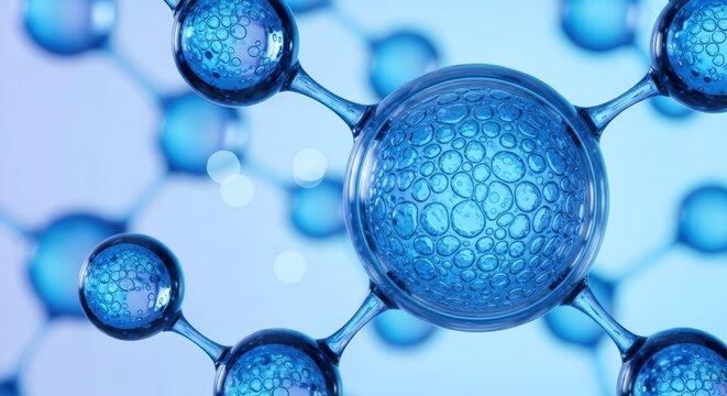 Dynamic blue molecular network illustrates cellular structure, representing cutting-edge biotechnology, scientific research, and innovative health or beauty treatments