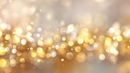 Abstract Golden Bokeh Lights On Blurred Background with Sparkling Effect and Warm Tones