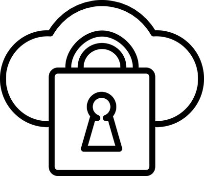 Cloud Storage Security Line Vector Icon with Padlock