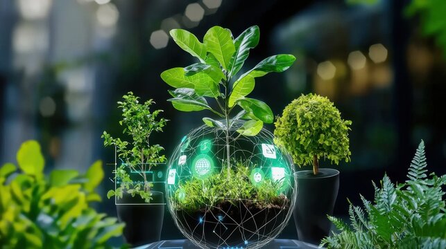 Green Plant Growth Representation with Technology and Nature Fusion - Powered by Adobe