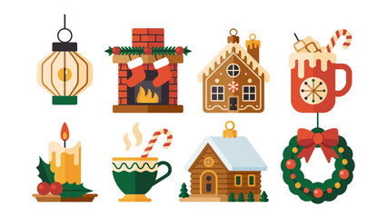 Obraz premium Holiday Festive Icons: A delightful assortment of cheerful, hand-drawn illustrations that radiate warmth and the spirit of celebration. Perfect for evoking the feeling of cozy winter holidays.