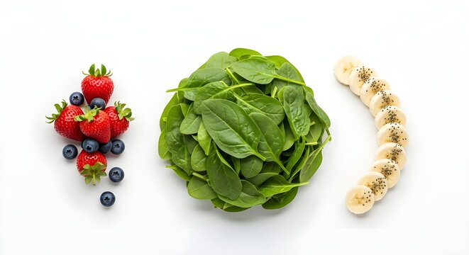 Fresh fruits and vegetables arrangement on white background for healthy eating
