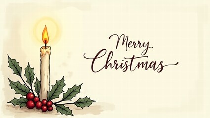 Candle with holly and berries for Christmas celebration  