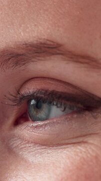 Thinking, woman or eye in closeup with vision for optometry exam, disease detection or glaucoma test. Person, eyesight or idea with cornea scan, cataract assessment or visual observation for wellness