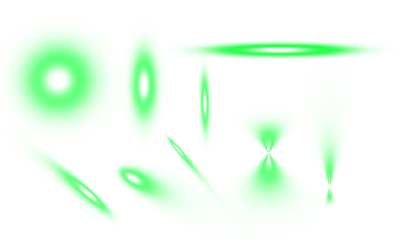 Set of Green Lens Flare Light Effects in Different Shapes and Angles on Transparent Background Lens Flare Light Effect
