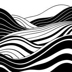 Abstract monochrome illustration of mountains and waves in modern art style.