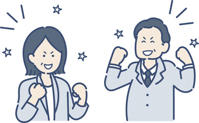 ガッツポーズをする40代ビジネスパーソンのイラスト素材セット