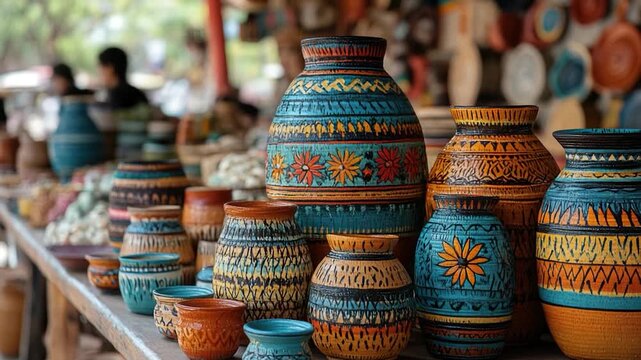 Video A group of vases sitting on top of a wooden table