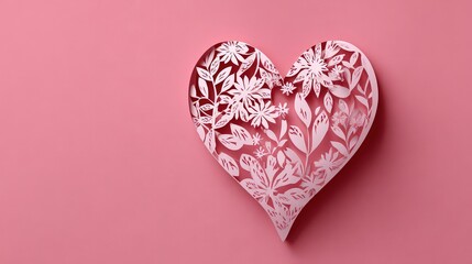 Intricate Paper Heart Cutout on Pink Background with Floral Pattern