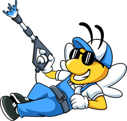 Funny Bee Character Performing Pressure Cleaning