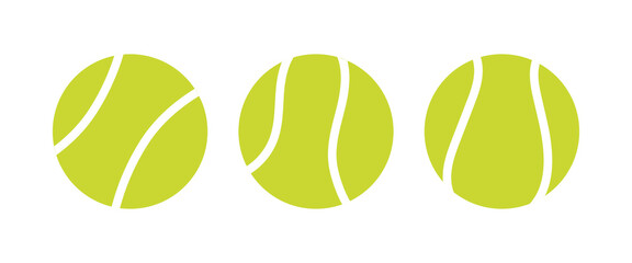 Tennis ball in different angels. Flat design tennis ball vector set.