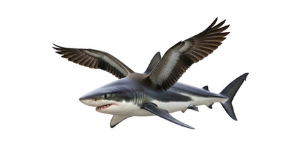Obraz premium Conceptual shark with bird wings in flight isolated PNG with Transparent Background